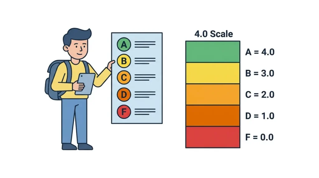 GPA to Letter Grade Conversion 1 GPA to Letter Grade - Student holding a report card showing GPA to letter grade conversion on a 4.0 scale