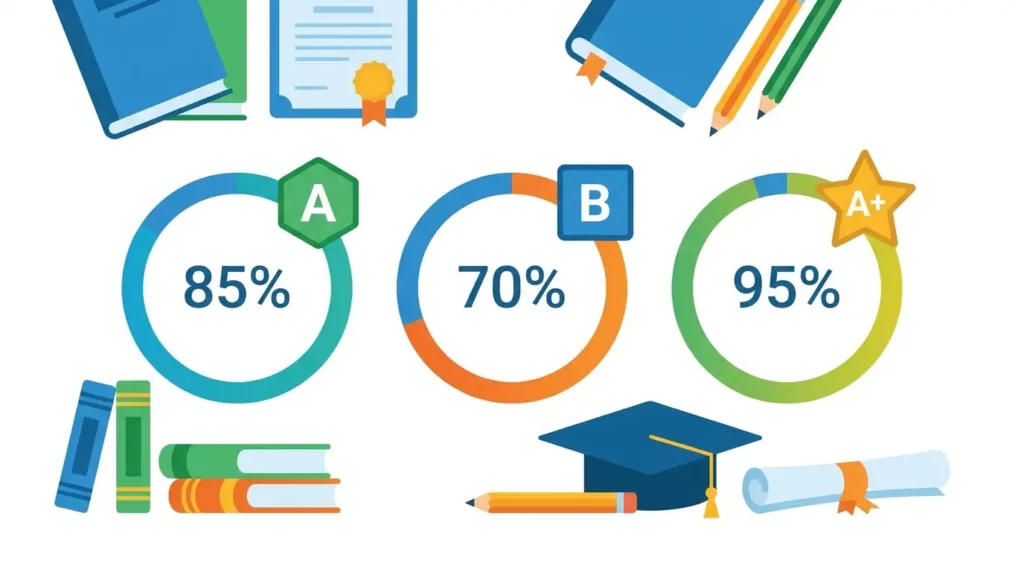 Step by step illustration showing how to convert percentage into a letter grade