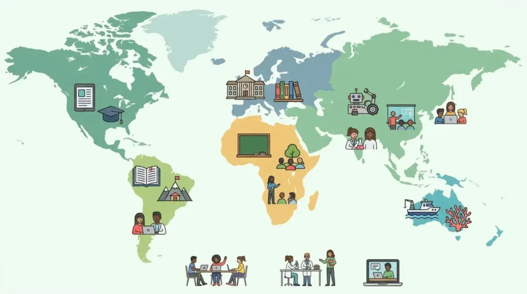 What Is a Passing Grade? 4 World map illustration showing international college grading systems across different countries