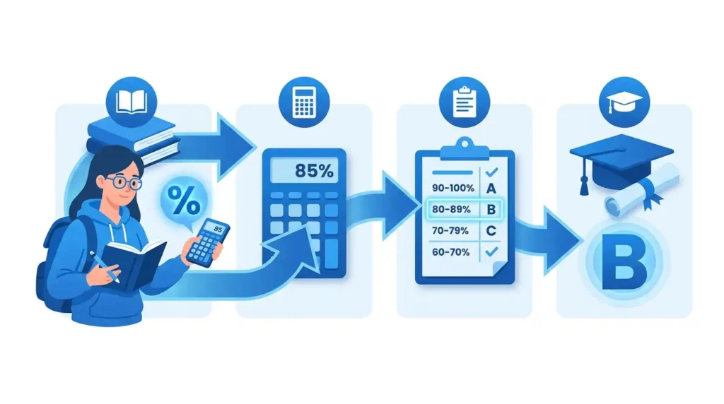Online percentage to letter grade calculator interface for converting academic scores