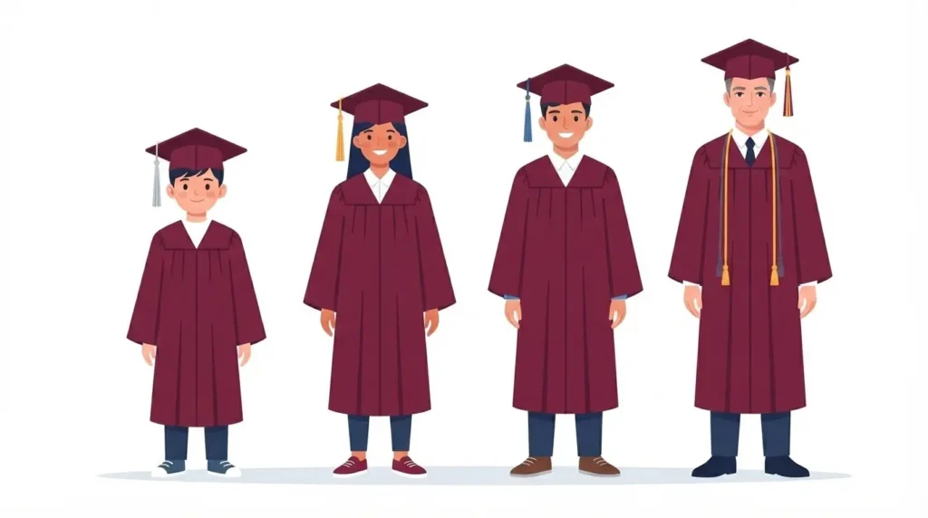 Illustration of four high school students representing freshman sophomore junior and senior grade levels in a row